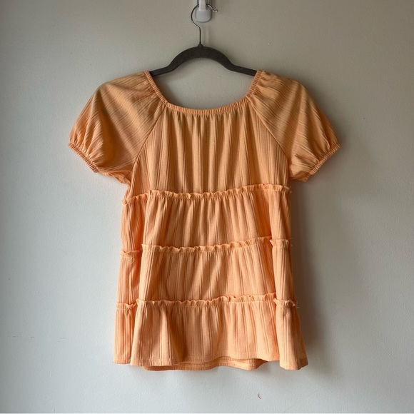 🌼 5/$25 Girls Plus Tiered Ruffle Peplum Top Short Sleeve Orange Size L 10/12 - Picture 8 of 9